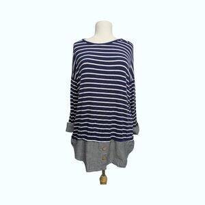 Coastal Striped Navy & White Tunic with Chambray Hem